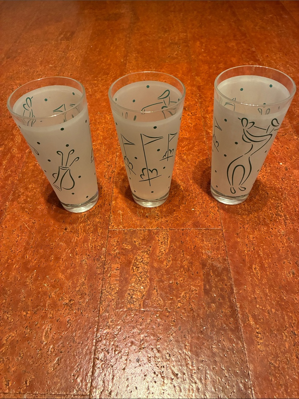 3 Hickok Golfer Tumbler Glasses Vintage Frosted Glass Tumbler Mid-Century Motif